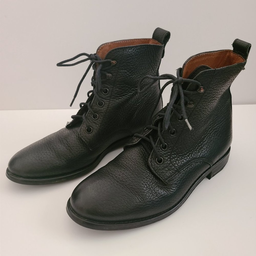 Madewell Hayden  Black genuine leather lace up booties flat stacked heel 7.5